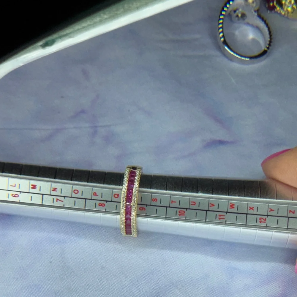 Classic Gold Ruby and Diamond-Style Band in 925 Silver - Picture 2 of 3